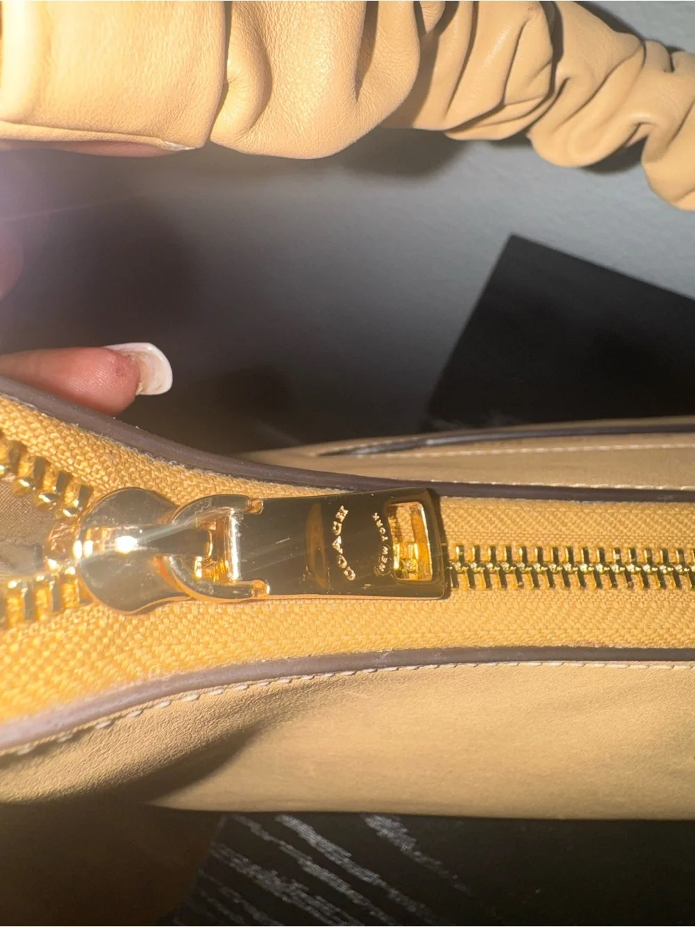 Coach Teri Hobo Smooth Leather Shoulder Bag in Tan